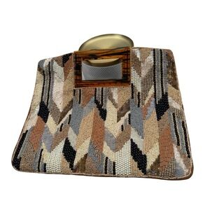 Anthropologie Geometric Beaded Clutch Bag Tortoise Handle Evening Bag